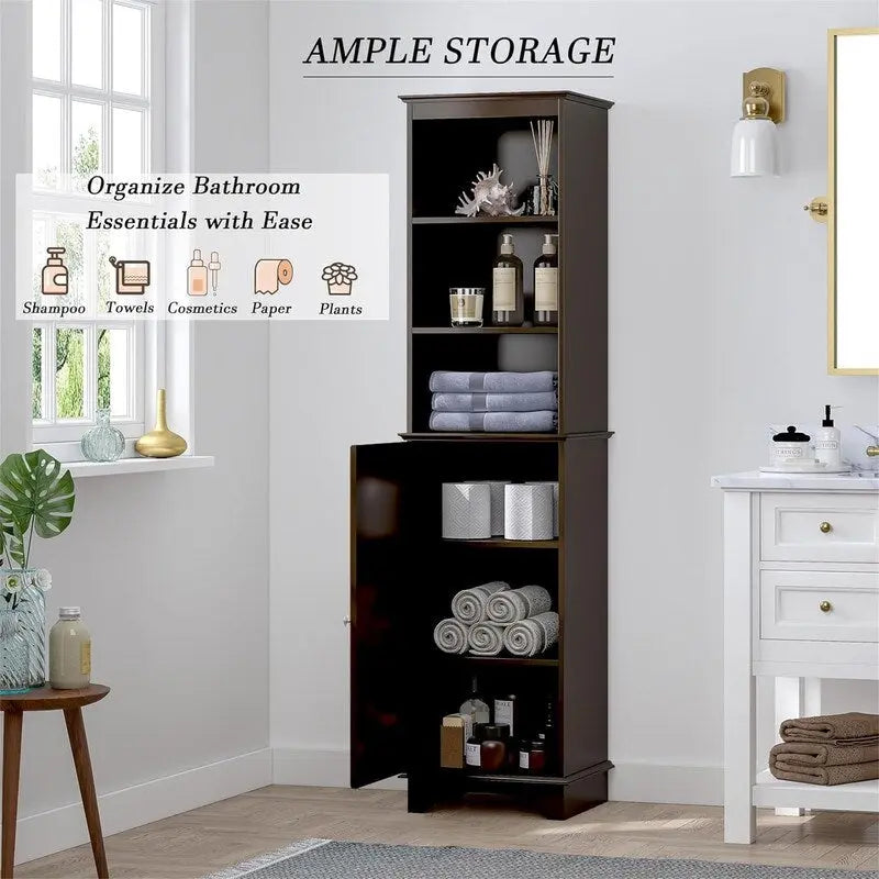 Meuble colonne de salle de bain / espresso autoportant — 3 étagères ouvertes, simple