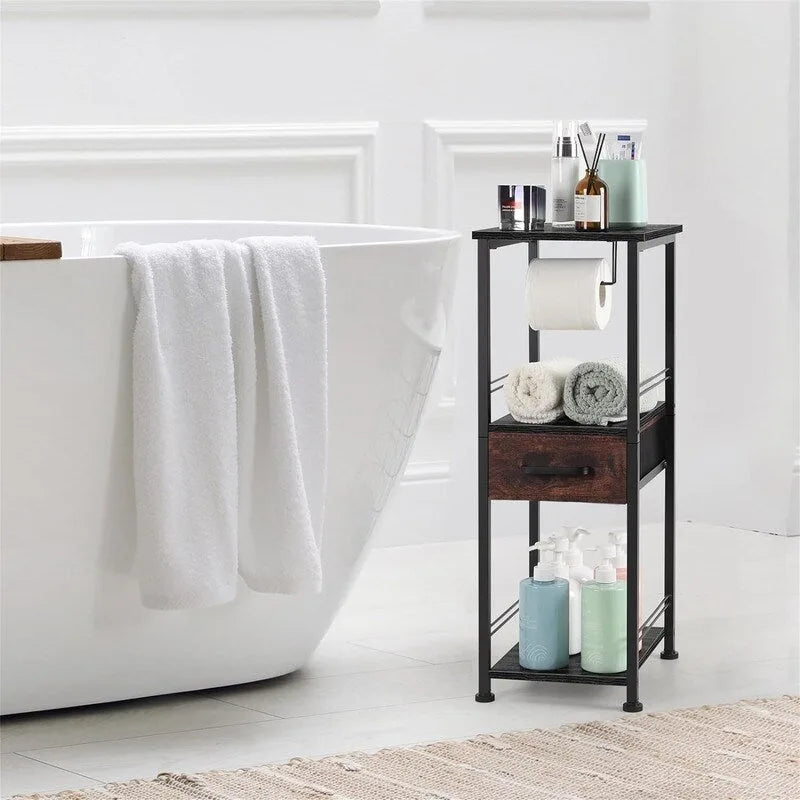 Étagère de rangement de salle de bain 3 niveaux, marron rustique et noir / noir et marron rustique, 2 personnes