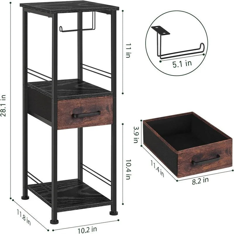 Étagère de rangement de salle de bain 3 niveaux, marron rustique et noir / noir et marron rustique, 2 personnes