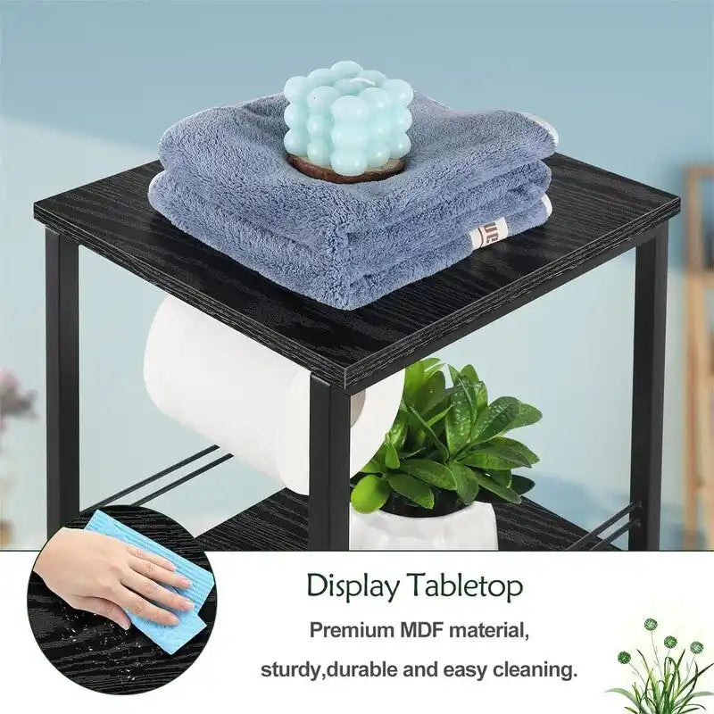 Étagère de rangement de salle de bain 3 niveaux, marron rustique et noir / noir et marron rustique, 2 personnes