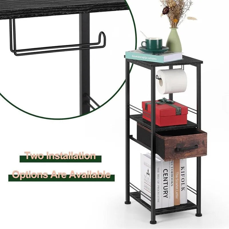 Étagère de rangement de salle de bain 3 niveaux, marron rustique et noir / noir et marron rustique, 2 personnes
