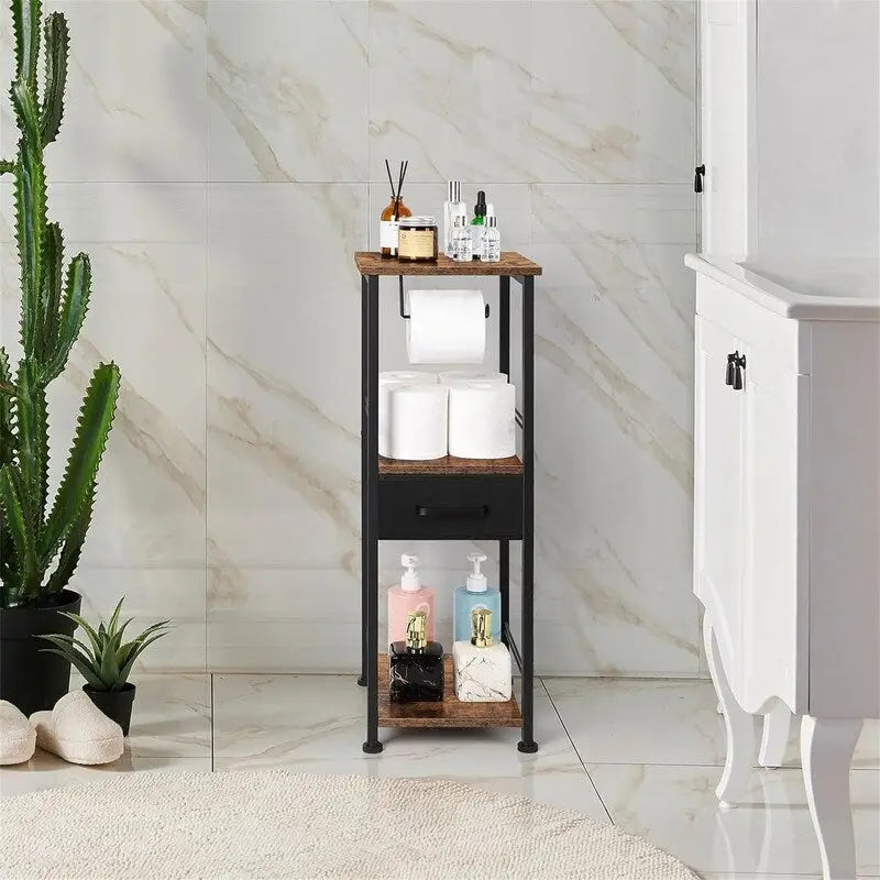 Étagère de rangement de salle de bain 3 niveaux, marron rustique et noir / noir et marron rustique, 2 personnes