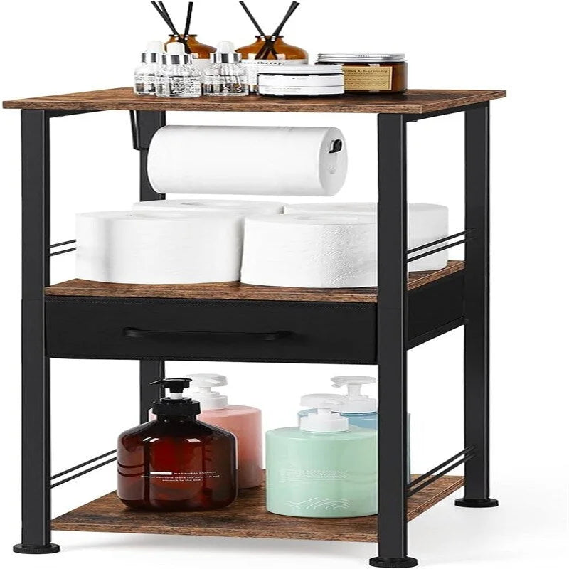 Étagère de rangement de salle de bain 3 niveaux, marron rustique et noir / noir et marron rustique, 2 personnes