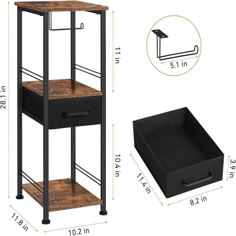 Étagère de rangement de salle de bain 3 niveaux, marron rustique et noir / noir et marron rustique, 2 personnes