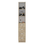 Meuble de Rangement pour Linge Peint Blanc/Pin Clair avec Porte Vitrée, 3 Étagères et 4 Tiroirs, Simple