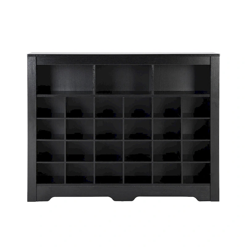 Meuble à chaussures 24 casiers noir/blanc avec base incurvée, montage à 2 personnes