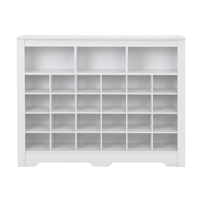 Meuble à chaussures 24 casiers noir/blanc avec base incurvée, montage à 2 personnes