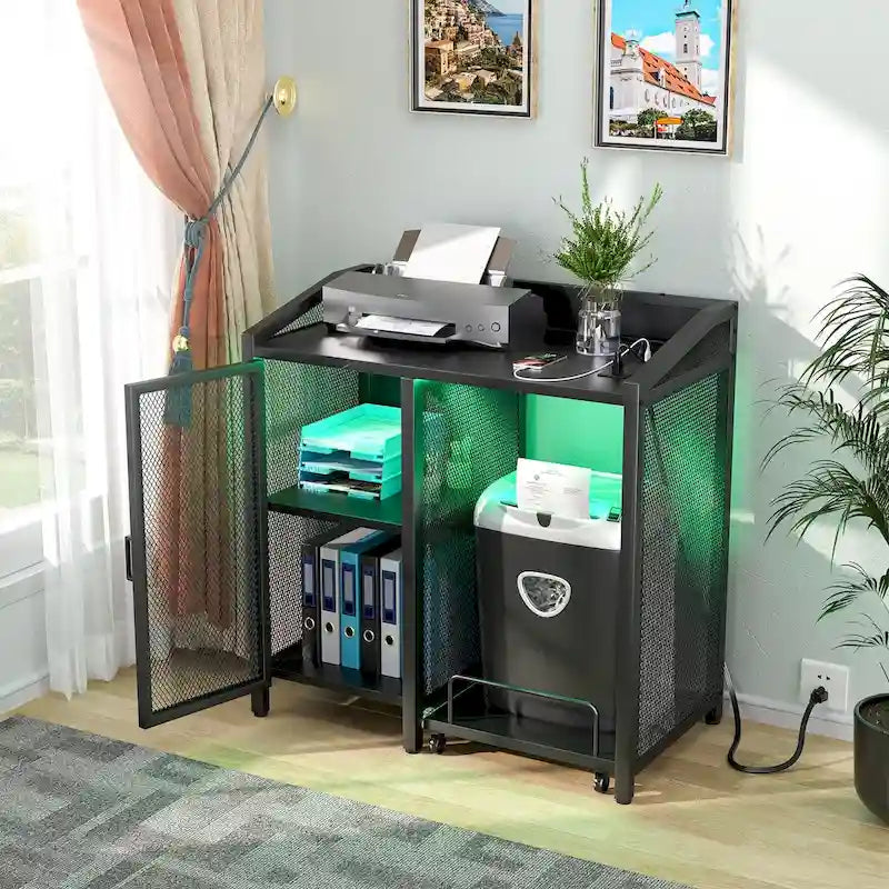 Meuble de rangement chêne gris / marron / noir avec prise électrique et ports USB, pour 1 personne