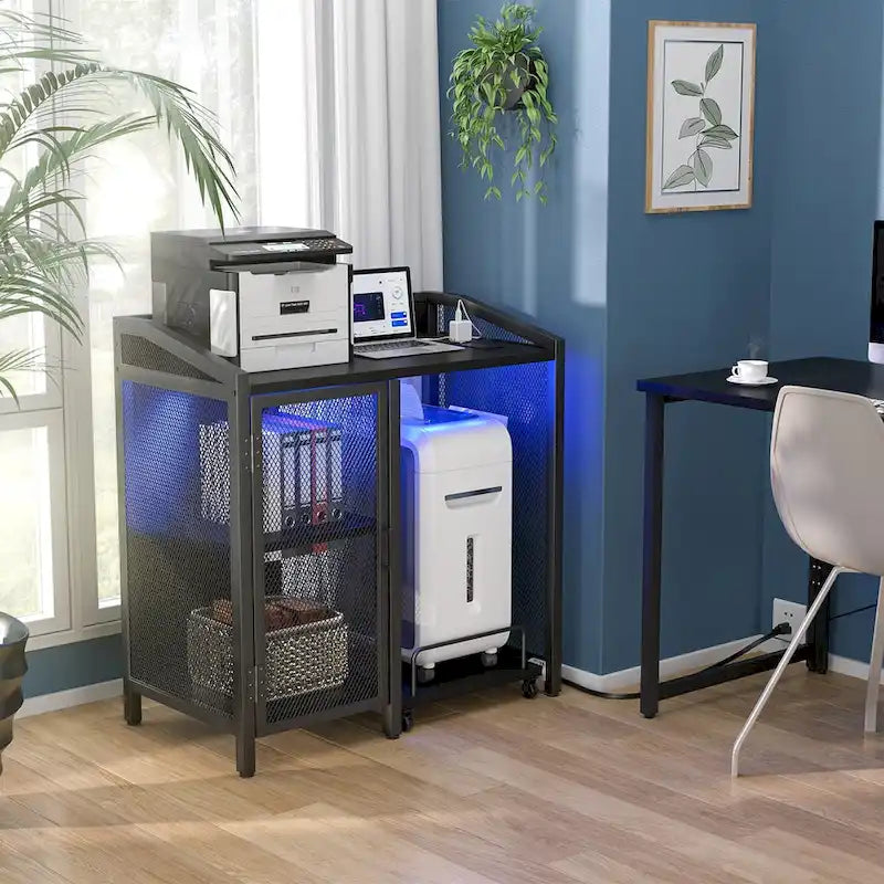 Meuble de rangement chêne gris / marron / noir avec prise électrique et ports USB, pour 1 personne