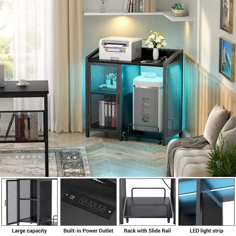 Meuble de rangement chêne gris / marron / noir avec prise électrique et ports USB, pour 1 personne