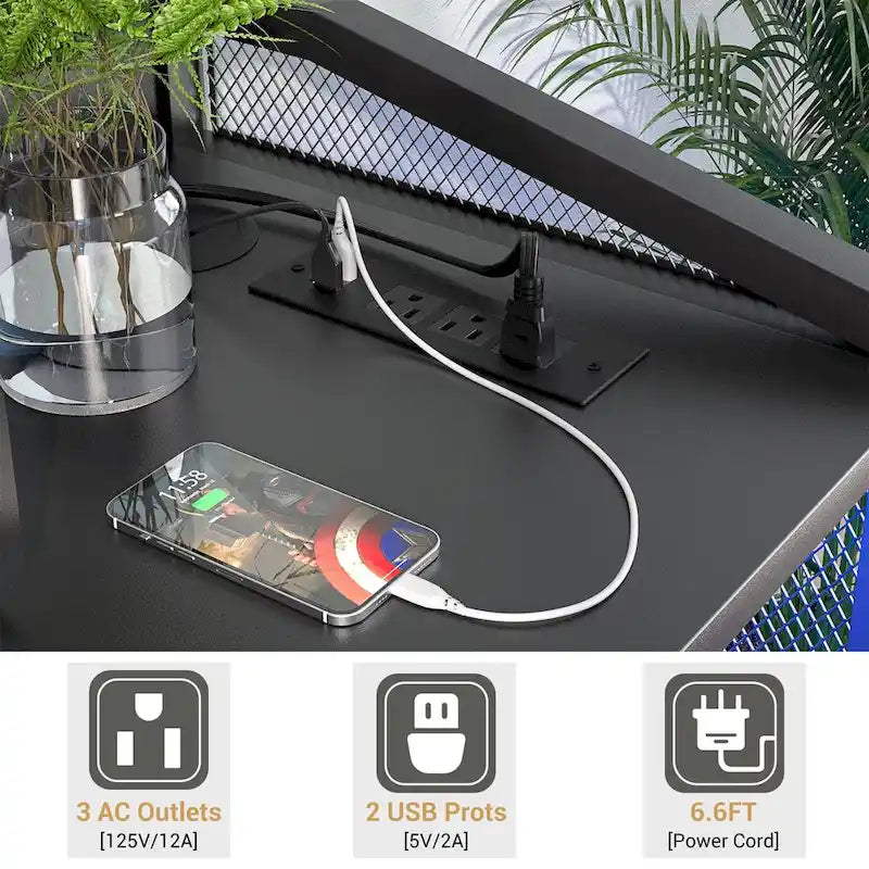 Meuble de rangement chêne gris / marron / noir avec prise électrique et ports USB, pour 1 personne