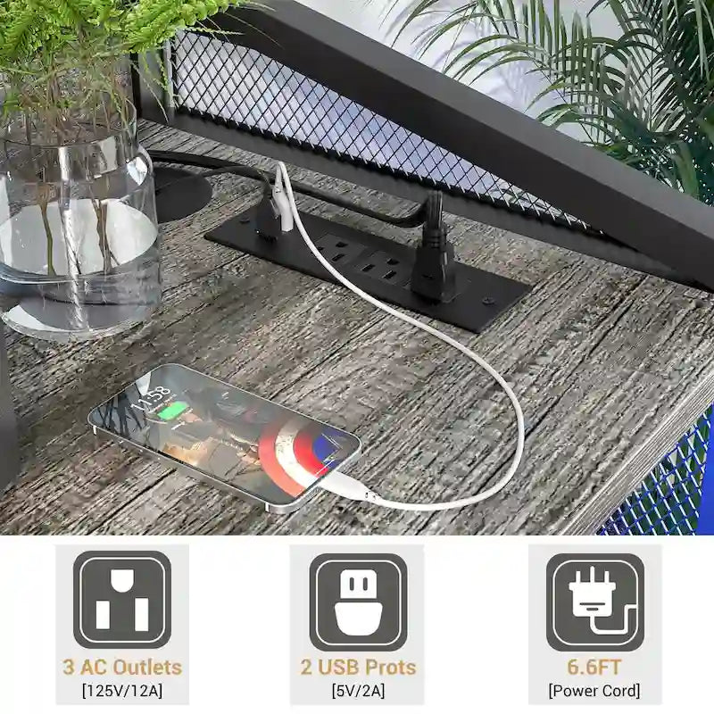 Meuble de rangement chêne gris / marron / noir avec prise électrique et ports USB, pour 1 personne