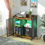 Meuble de rangement chêne gris / marron / noir avec prise électrique et ports USB, pour 1 personne