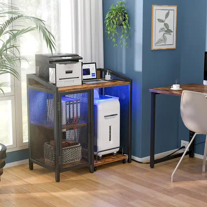Meuble de rangement chêne gris / marron / noir avec prise électrique et ports USB, pour 1 personne