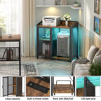 Meuble de rangement chêne gris / marron / noir avec prise électrique et ports USB, pour 1 personne
