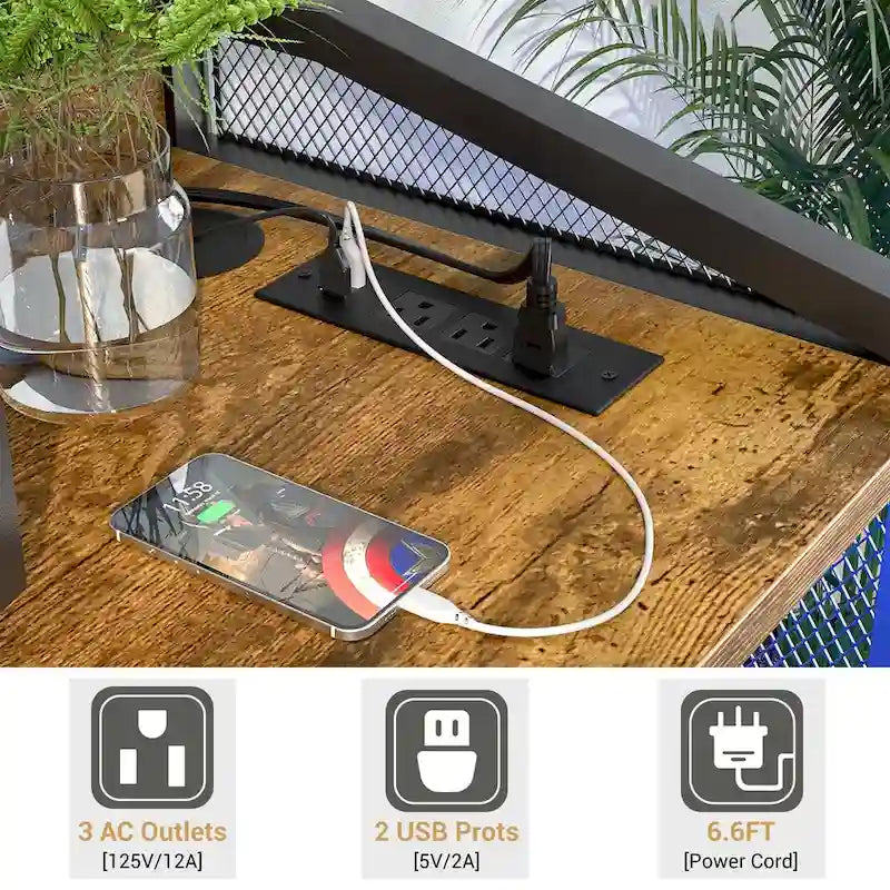 Meuble de rangement chêne gris / marron / noir avec prise électrique et ports USB, pour 1 personne