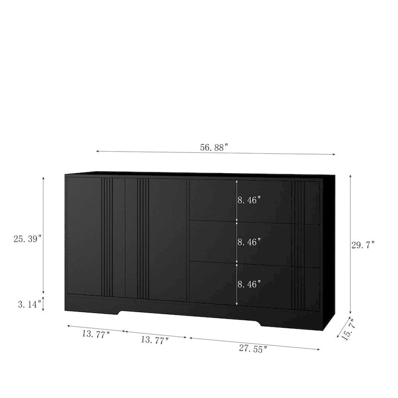 Bahut buffet moderne noir avec 3 tiroirs et 2 portes