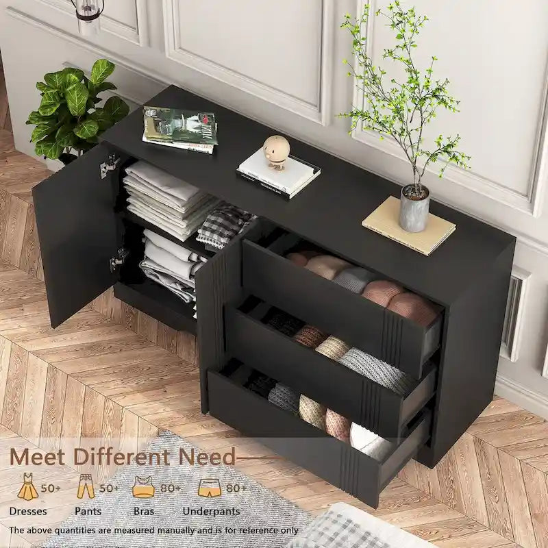 Bahut buffet moderne noir avec 3 tiroirs et 2 portes