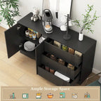 Bahut buffet moderne noir avec 3 tiroirs et 2 portes