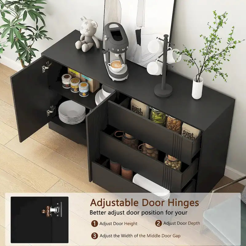 Bahut buffet moderne noir avec 3 tiroirs et 2 portes