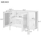 Buffet 2 portes incurvé, Naturel/Bleu, Rotin et finitions Dorées, 1 unité