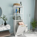 Meuble de salle de bain 3 tiroirs basculants pour linge sale avec crochets, blanc/noir, 2 compartiments