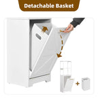 Meuble de salle de bain 3 tiroirs basculants pour linge sale avec crochets, blanc/noir, 2 compartiments
