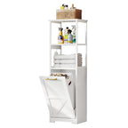 Meuble de salle de bain 3 tiroirs basculants pour linge sale avec crochets, blanc/noir, 2 compartiments