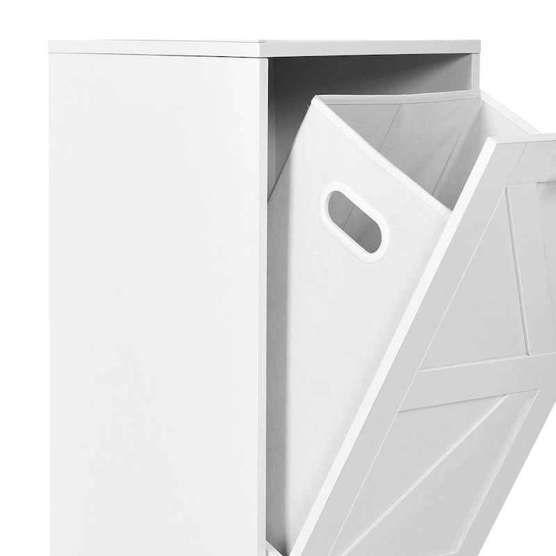 Meuble de salle de bain 3 tiroirs basculants pour linge sale avec crochets, blanc/noir, 2 compartiments