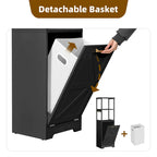 Meuble de salle de bain 3 tiroirs basculants pour linge sale avec crochets, blanc/noir, 2 compartiments