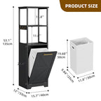 Meuble de salle de bain 3 tiroirs basculants pour linge sale avec crochets, blanc/noir, 2 compartiments