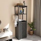 Meuble de salle de bain 3 tiroirs basculants pour linge sale avec crochets, blanc/noir, 2 compartiments
