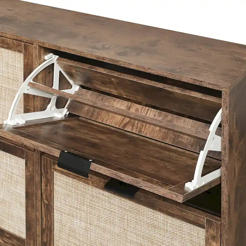 Meuble à chaussures autoportant à 4 portes – Bois robuste / Gris foncé, peut contenir plusieurs paires