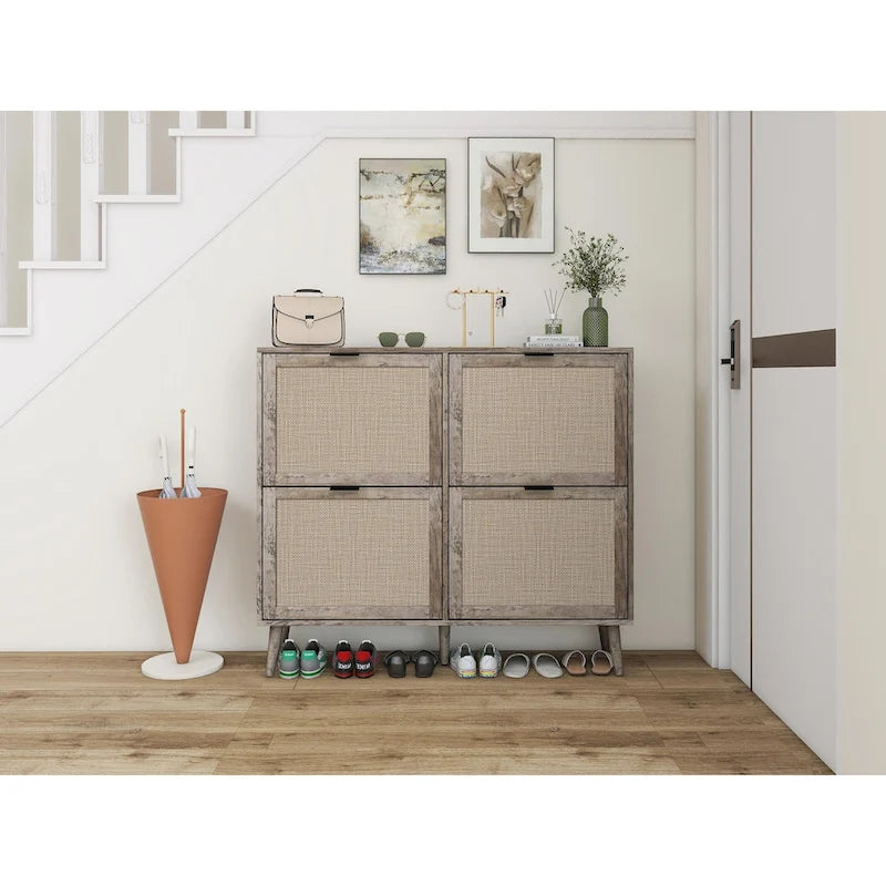 Meuble à chaussures autoportant à 4 portes – Bois robuste / Gris foncé, peut contenir plusieurs paires