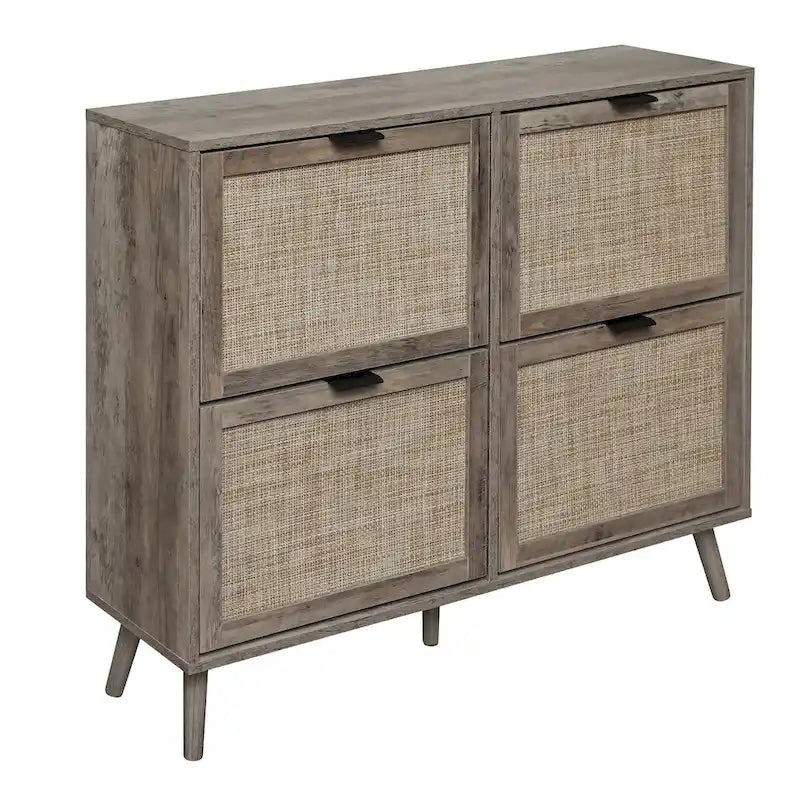 Meuble à chaussures autoportant à 4 portes – Bois robuste / Gris foncé, peut contenir plusieurs paires