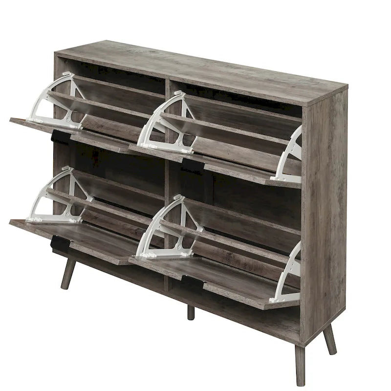Meuble à chaussures autoportant à 4 portes – Bois robuste / Gris foncé, peut contenir plusieurs paires