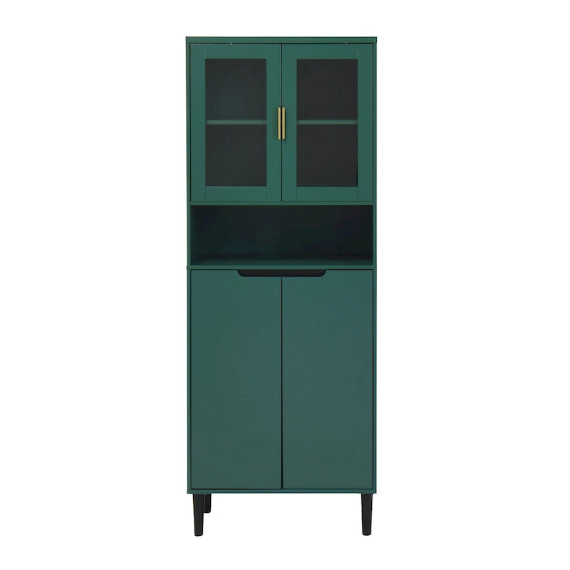 Armoire haute de rangement avec portes vitrées - 2 portes - Vert / Blanc / Bleu