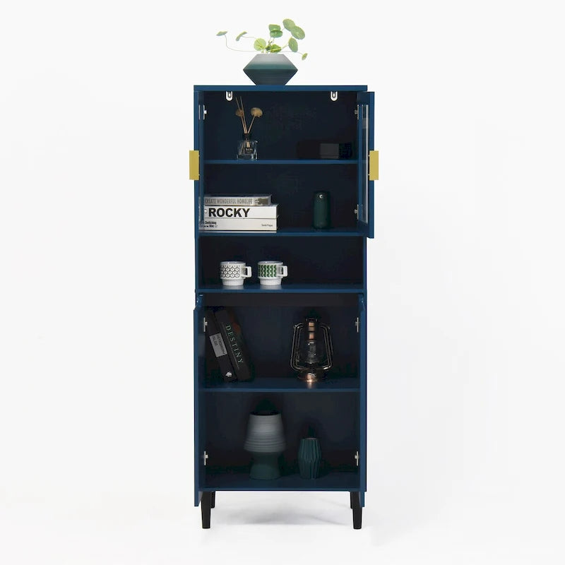 Armoire haute de rangement avec portes vitrées - 2 portes - Vert / Blanc / Bleu