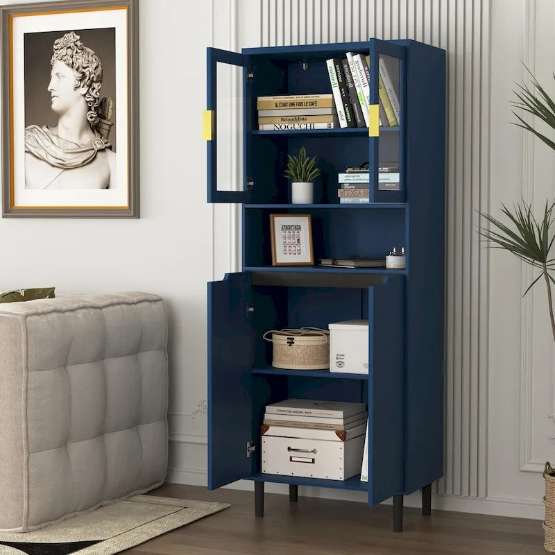 Armoire haute de rangement avec portes vitrées - 2 portes - Vert / Blanc / Bleu