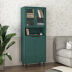 Armoire haute de rangement avec portes vitrées - 2 portes - Vert / Blanc / Bleu