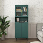 Armoire haute de rangement avec portes vitrées - 2 portes - Vert / Blanc / Bleu