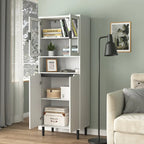 Armoire haute de rangement avec portes vitrées - 2 portes - Vert / Blanc / Bleu