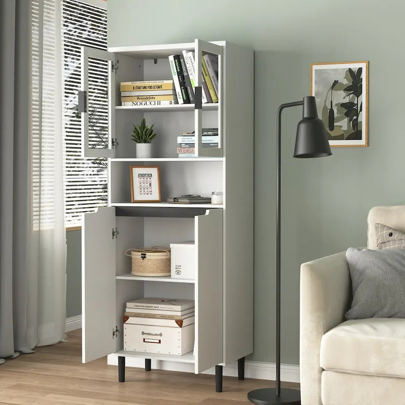 Armoire haute de rangement avec portes vitrées - 2 portes - Vert / Blanc / Bleu