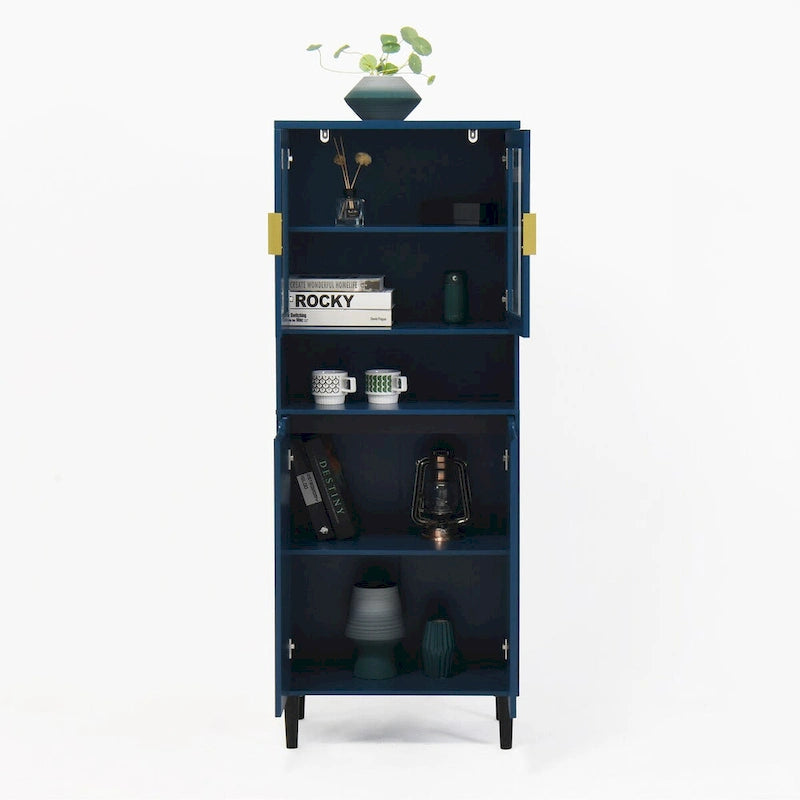Armoire haute de rangement avec portes vitrées - 2 portes - Vert / Blanc / Bleu