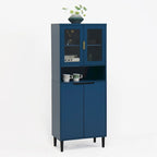 Armoire haute de rangement avec portes vitrées - 2 portes - Vert / Blanc / Bleu