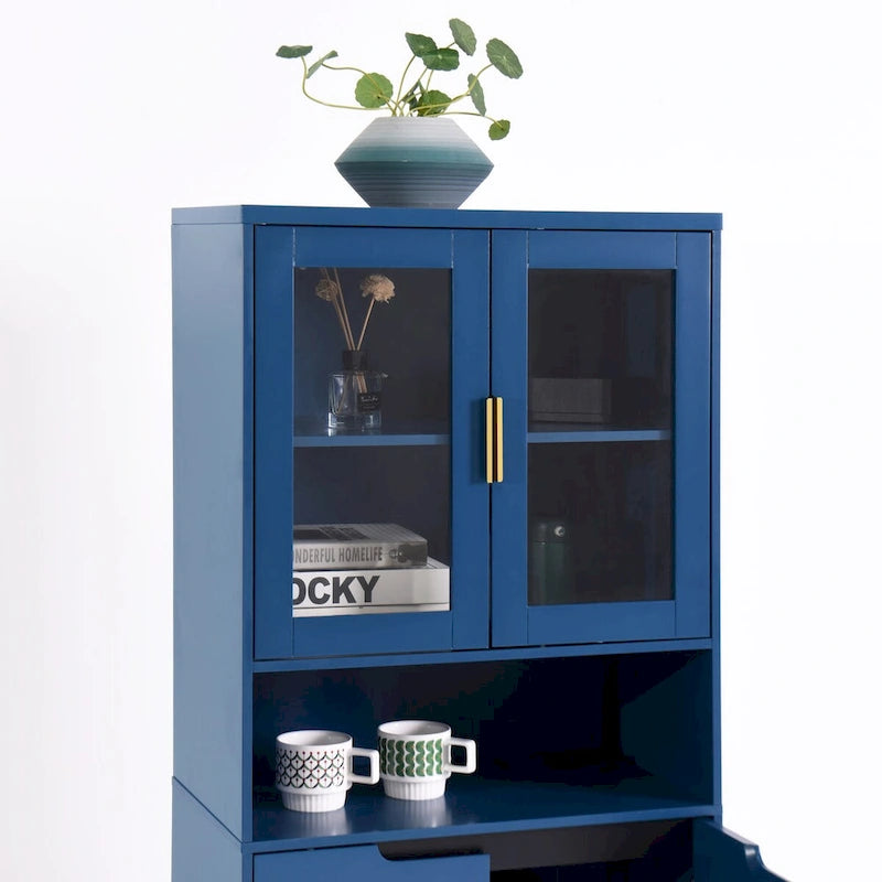 Armoire haute de rangement avec portes vitrées - 2 portes - Vert / Blanc / Bleu