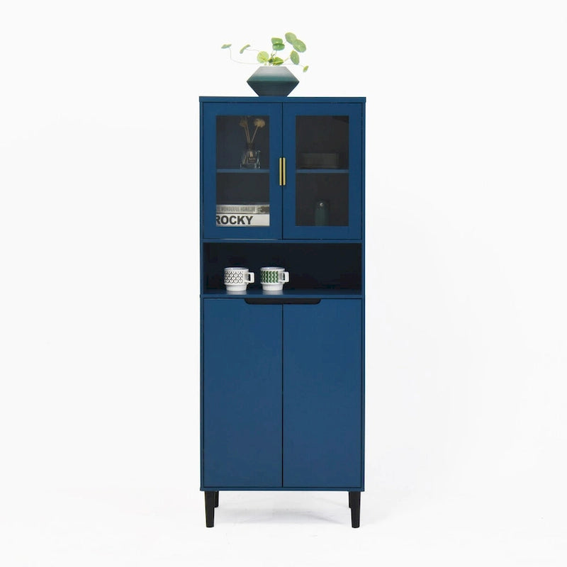 Armoire haute de rangement avec portes vitrées - 2 portes - Vert / Blanc / Bleu
