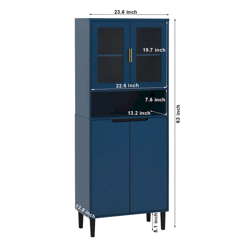 Armoire haute de rangement avec portes vitrées - 2 portes - Vert / Blanc / Bleu