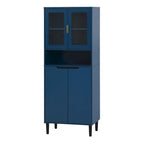 Armoire haute de rangement avec portes vitrées - 2 portes - Vert / Blanc / Bleu