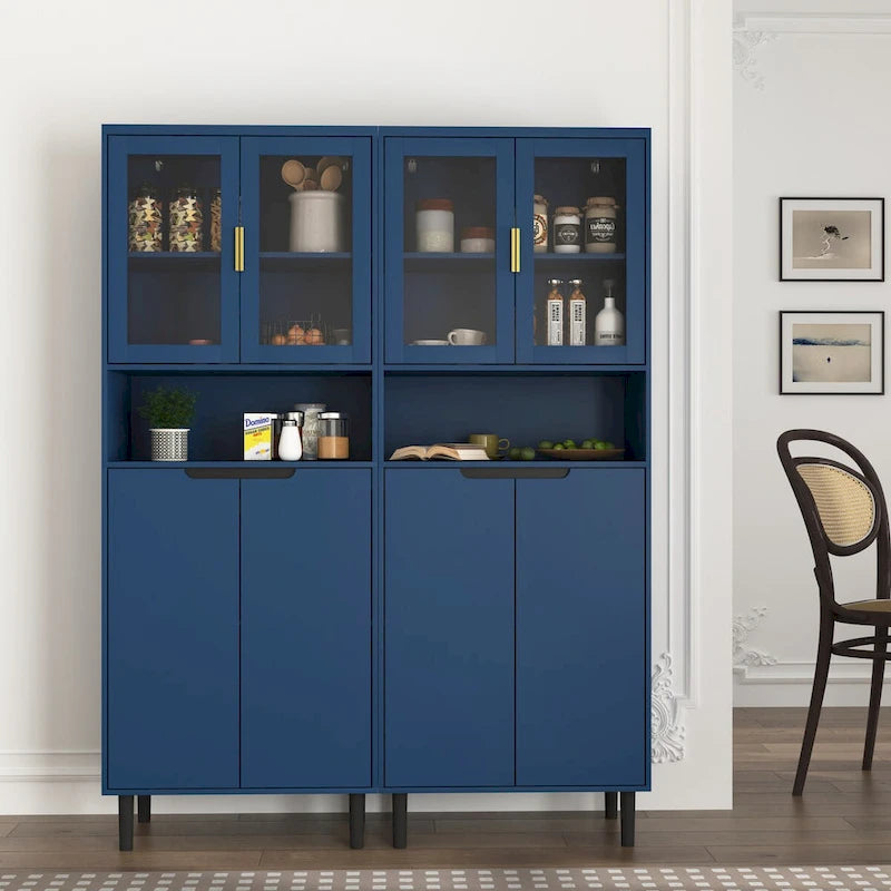 Armoire haute de rangement avec portes vitrées - 2 portes - Vert / Blanc / Bleu